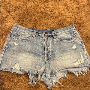 Classic Light Blue Distressed Denim Shorts - Women